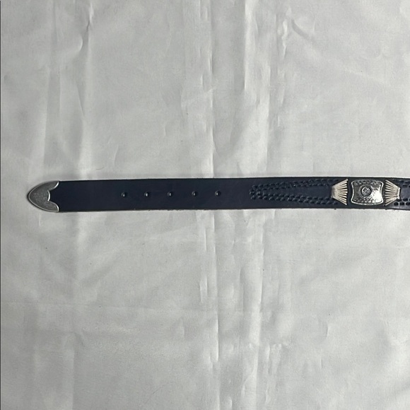 Men's Black Leather Belt with Silver Buckle - Picture 4 of 4